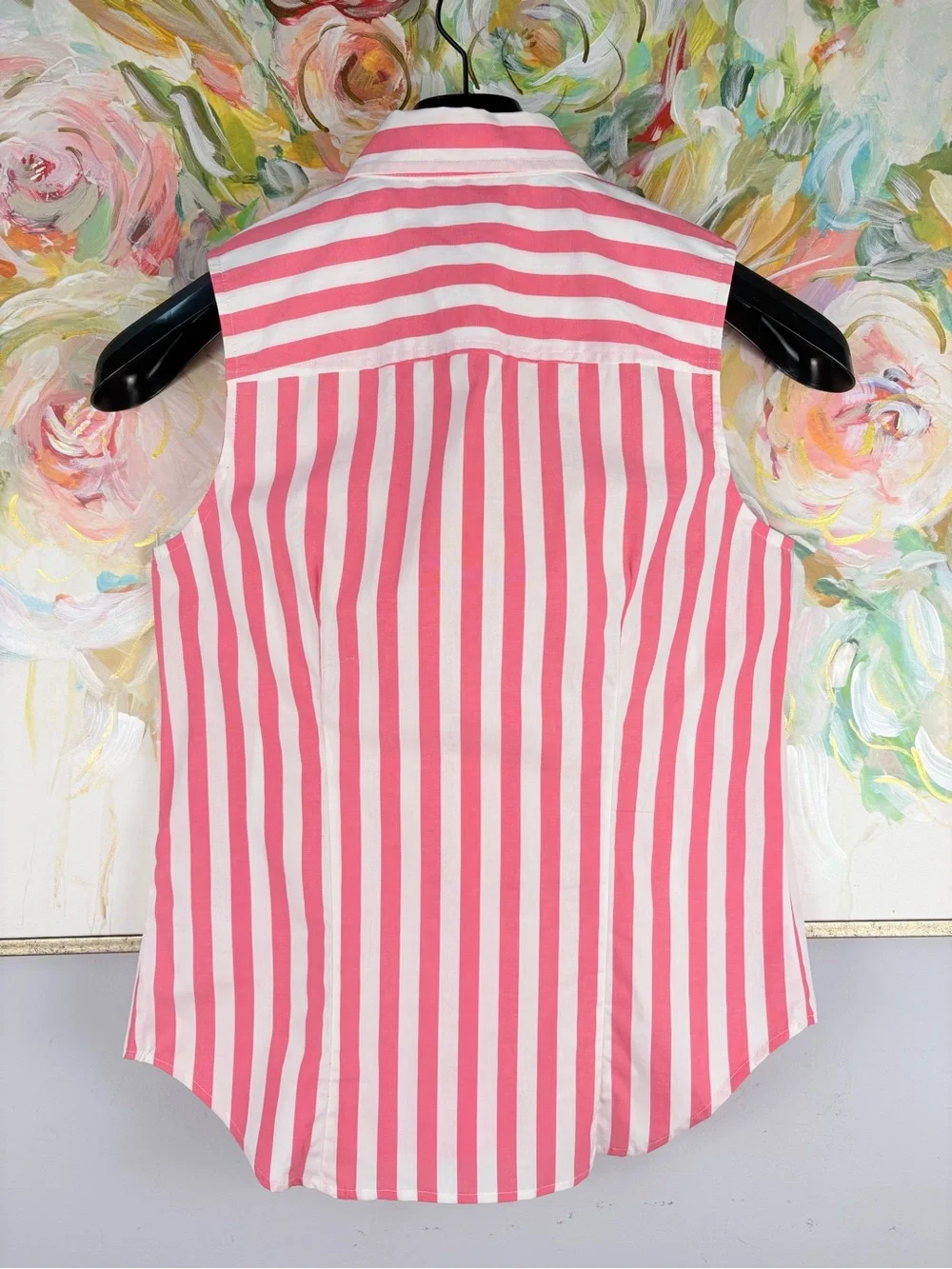 J.Crew Pink White Stripe Sleeveless Button Front Collared Blouse Size S